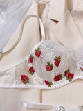 Autumn And Winter Strawberry Print See-Through Sexy Push-Up Lingerie Set