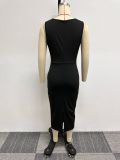 Casual Fashion Sleeveless Slim Back Slit Bodycon Dress Waistcoat Two-Piece Set