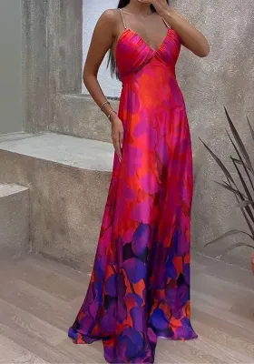 Women's Autumn And Winter Fashion Sleeveless Sexy Straps Slim Printed Dress