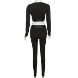 Autumn Women's Sports Casual Crop Top High Waist Tight Fitting Slim Fit Pants Two Piece Set