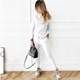 Women turtleneck Solid Casual sweater + trousers two-piece set