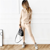 Women turtleneck Solid Casual sweater + trousers two-piece set