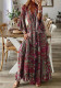 Women Boho Bell Bottom Sleeve Printed V Neck Holidays Maxi Dress