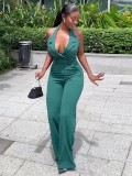 Women Fall Halter Neck Backless Casual Straight Jumpsuit