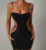 Women Contrast Color Patchwork Suspender Sexy Cut Out Elastic Bandage Dress