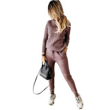 Women turtleneck Solid Casual sweater + trousers two-piece set