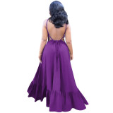 Women Sexy Backless Strappy Elegant Ruffle Dress