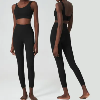 Autumn and winter breathing deep u back sports bra long pants yoga wear women's sports fitness wear two-piece set