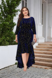 Women's Plus Size Three Quarter Sleeve Mermaid High Low Hem Long Velvet Formal dress