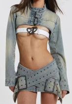 autumn Style Sexy washed Denim short trendy suit for women
