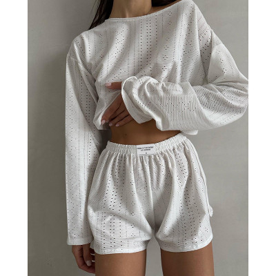 Autumn women's fashionable and simple style slim fit loose pullover top shorts set
