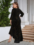 Women's Plus Size Three Quarter Sleeve Mermaid High Low Hem Long Velvet Formal dress