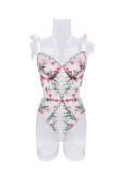 Autumn French floral embroidery See-Through Mesh sexy one-piece sexy lingerie