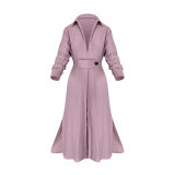 Fall Chic Career Strappy Solid Slim Waist Long Sleeve Irregular Shirt Dress