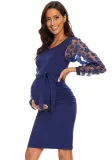 Patchwork Floral Long Sleeve Fitted Round Neck Maternity Dress