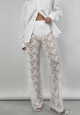 Summer sexy and versatile lace See-Through high-waisted Patchwork long straight pants