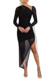 Spring sexy slit irregular long sleeve mesh dress for women