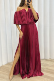 Winter and Spring pleated Off Shoulder slit elegant sexy dress for women