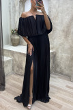 Winter and Spring pleated Off Shoulder slit elegant sexy dress for women