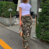 Elastic Waist Women's Spring and Summer Pocket Outdoor Fashion Style Camouflage Washed Skirt