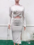 Winter and Spring knitting slit long-sleeved Bodycon skirt set