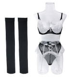 Sexy bra set lacemesh Patchwork nurse outfit sexy lingerie five-piece set