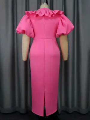 Puff Sleeve Long Dress Bodycon Formal Party Gown