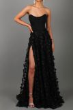 Winter and Spring Strapless slit mesh sexy and elegant Formal Party dress