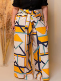 Plus Size Women Style Printed Slit Wide Leg Pants