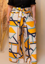 Plus Size Women Style Printed Slit Wide Leg Pants