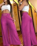 Women Solid High Waist Loose Wide Leg Bell Bottom Pants