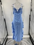 Women Sexy Suspender Irregular Solid Dress