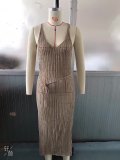 Women Backless Summer Sexy Slit Suspender Hollow Knitting Maxi Dress