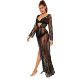 Women See-Through Mesh Nightgown Sexy Lingerie Two-piece Set