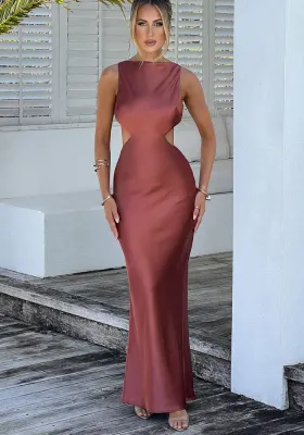 Sexy Low Back Solid Color Chic Slim Fit Sleeveless Round Neck Slim Long Dress