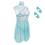 Spring Sexy Nightgown Embroidered Mesh Patchwork Chocker Sexy Four-Piece Lingerie Set