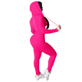 Spring Sexy Casual Solid Color Hooded Two Piece Tracksuit