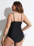 Sexy Solid Color Straps Plus Size One Piece Swimsuit