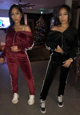 Women's Spring And Winter Casual Style Velvet Sports Tracksuit