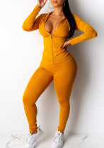 Spring Sexy Casual Solid Color Hooded Two Piece Tracksuit