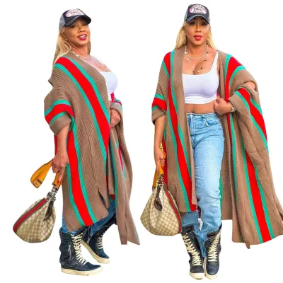 Women's Casual Color Striped Cardigan Knitting Jacket