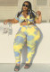 Plus Size Women Sexy Lace-Up Top and Tie-Dye Pleated Pants Two-Piece Set