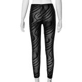 Women Solid Leopard Print Sexy See-Through Casual Pants
