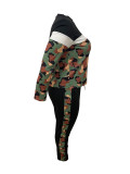 Women Leopard Patchwork High Collar Loose Sports Long Sleeve Top and Pants Two-piece Set