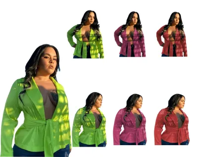 Plus Size Women Clothing Buttonless Lace-Up Blazer