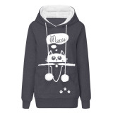 Women Autumn and Winter Print Casual Pocket Hoodies