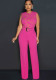 Women Round Neck Sleeveless Beaded Loose Wide Leg Jumpsuit