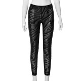 Women Solid Leopard Print Sexy See-Through Casual Pants