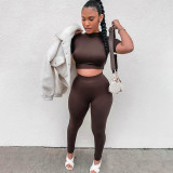 Women Spring Casual Short Sleeve Crop Top and Pant Sports Two-piece Set