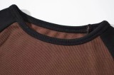 Contrast Color Retro Women's Round Neck Color Block Long Sleeve Slim Basic Jumpsuit